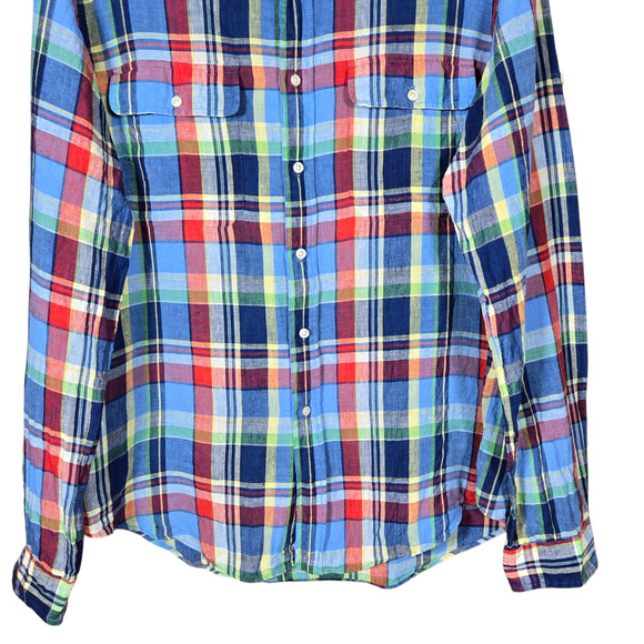 Ralph Lauren Polo Linen Shirt Mens Extra Large Custom Fit Button Up Multi Plaid - Picture 4 of 12